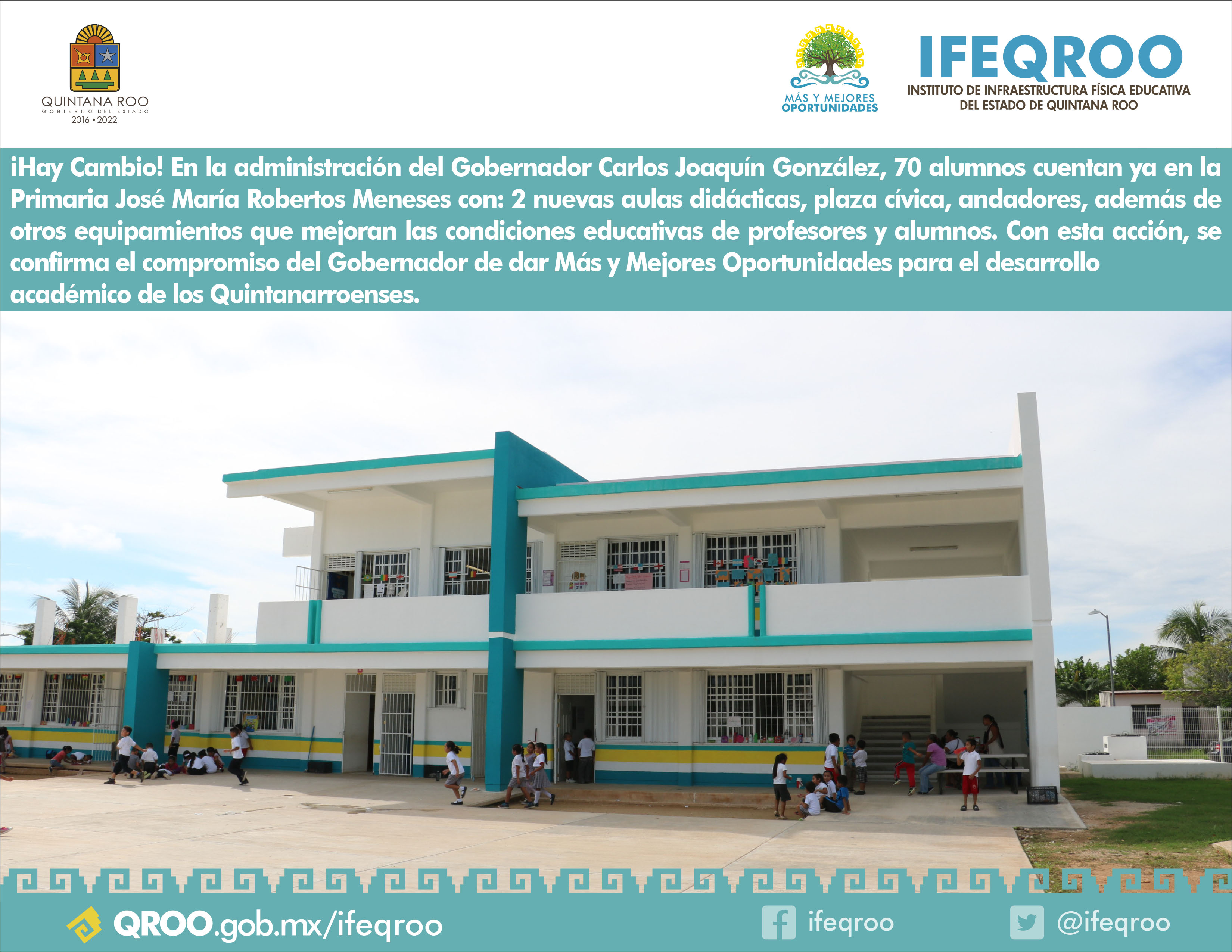 ¡Hay Cambio! En la administración del Gobernador Carlos Joaquín González, 70 alumnos cuentan ya en la  Primaria José María Robertos Meneses