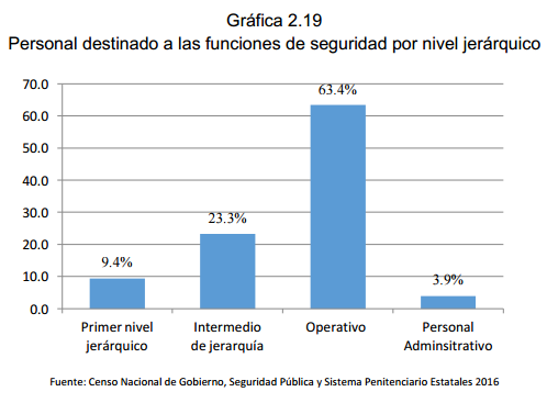 Gráfica 2.19 Personal destinado a las funciones de seguridad por nivel jerárquico 